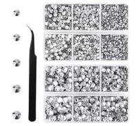 Hotfix - Lote de 6500 perlas de diamantes de imitación, 5 tamaños con lápiz de cera y kit de pinzas termoadhesivas para ropa Hotfix con pedrería termoadhesiva para ropa, zapatos (blanco)