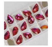 Hotfix Pedrería Piedras de cristal con forma lágrima for coser, bordar, accesorios ropa, piedras for decoración vestidos novia para Bricolaje(Fuchsia,17x28mm 24Pcs)