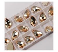 Hotfix Pedrería Piedras de cristal con forma lágrima for coser, bordar, accesorios ropa, piedras for decoración vestidos novia para Bricolaje(Golden Shadow,7x12mm 42Pcs)
