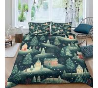 HOTGE Juego De Árbol de Navidad,NieveFunda Nórdica Y Funda De Almohada, Liso, Suave, Cómoda, Funda De Edredón con Cremallera Decoración De Dormitorios para Niños Y Niñas King（220x240cm）
