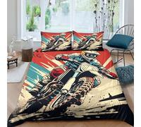 HOTGE Juego De Sábanas Y Fundas Nórdicas Impresas En Motocross 3D Deportes Extremos con Microfibra Suave, Fundas De Almohada, Cremallera Oculta, Adecuado para Niños Y Niñas Double（200x200cm）