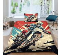 HOTGE Motocross Juego De Sábanas Y Fundas Nórdicas Impresas En 3D con Diseño De Microfibra Suave, Fundas De Almohada, Cremallera Oculta Material De Microfibra Single（135x200cm）