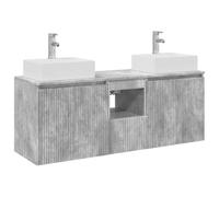 Hothingwell Beton - Mueble de baño de pared, 3 piezas, color gris | Madera de ingeniería y acero, sin agujeros previos, montaje en pared, 2 lavabos + gabinete, herramientas incluidas