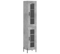 Hothingwell Buffet Top 34,5x34x180 cm Gris Concreto Madera de Ingeniería | Armario de almacenamiento, puerta oculta, patas de hierro, superficie lisa, montaje en pared incluido