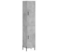 Hothingwell Buffet Top Gris Hormigón 34.5x34x180 cm Madera de Ingeniería | Armario de almacenamiento, patas de metal, montaje en pared incluido, mueble de entrada, salón, superficie lisa