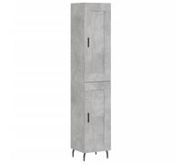 Hothingwell Buffet Top Gris Hormigón 34,5x34x180 cm Madera de Ingeniería | Armario lateral, gran espacio de almacenamiento, puertas prácticas, patas de metal, fijación de pared incluida
