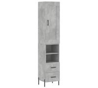 Hothingwell Buffet Top Gris Hormigón 34,5x34x180 cm Madera de Ingeniería | Armario lateral, patas de metal, fijación de pared incluida, tornillos y tacos no incluidos, superficie lisa