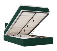 Hothingwell Cama otomana con colchón y LED verde oscuro 90x200cm Terciopelo | Almacenamiento bajo cama, mecanismo hidráulico, colchón muelles ensacados, cubrecolchón extraíble, LED ajustables