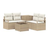 Hothingwell - Juego de sofá para jardín, 6 piezas, color beige | Modular, resistente a la intemperie, mesa baja, baúl cojines, fácil mantenimiento, diseño moderno