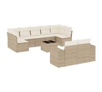 Hothingwell Juego De Sofas Jardin 10 Pzas Ratán Sintetico Beige | Superficie Vidrio Templado, Funda Desenfundable Lavable, Almacenamiento Con Bolsa Impermeable, Diseno Modular