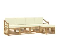 Hothingwell - Juego de sofás para exteriores, 5 unidades, color blanco y | Madera de acacia maciza, forma limpia moderna, configuración modulable, limpieza con paño húmedo, montaje con destornillador
