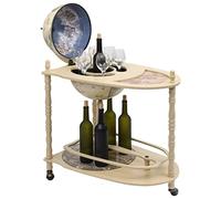 Hothingwell Mueble Bar Bola Mundo Madera Eucalipto Verde | Con Ruedas, Mesa Extendida, Base Inferior, Decoracion Nautica, Almacen Oculto