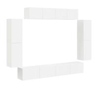 Hothingwell - Mueble para TV (8 unidades, diseño modular), color blanco | Montaje en pared, 4 compartimentos grandes, 2 compartimentos pequeños, puertas de almacenamiento, tono neutro
