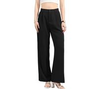 HOTIAN Pantalones de pierna ancha para mujer, monocolor, sueltos, rectos, palazzo, pantalones de jogging, básicos, elegantes, pantalones de ocio, pantalones de yoga, Negro , L