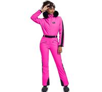 HOTIAN Traje de esquí de una pieza para mujer, traje de esquí cálido para mujer, traje de nieve, impermeable, resistente al viento, mono de nieve, mono con capucha, Rosa, L