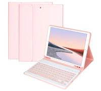HOTLIFE Funda con Teclado para iPad 10.2 9th Gen 2021/iPad 8th 2020/iPad 7th 2019, Español Ñ con Inalámbrico Desmontable Teclado (QWERTY) para iPad Pro 10.5 2017/iPad Air 3 10.5 2019(Rosa)