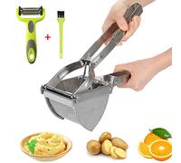 HOTLIKE Machacador de Patatas, 3 PCS Trituradora de Patata de Acero Inoxidable Set, Multifuncional Profesional Prensa Patatas con Cepillo, Pelador, Potato Ricer para Vegetales, Frutas