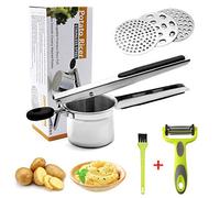 HOTLIKE Machacador de Patatas, 6 PCS Trituradora de Patata de Acero Inoxidable Set, Multifuncional Profesional Prensa Patatas con 3 Discos, Cepillo, Pelador, Potato Ricer para Vegetales, Frutas