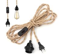 Hotloop E27 Portalámparas Colgante con Interruptor, 4,5m Cable de Lámpara de Cuerda de Cáñamo para Lámparas de Techo de Pie de Bricolaje Edison DIY Retro Bombilla Candelabro Vintage