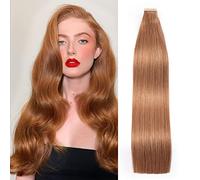 HotLulana extensión Adhesivas Pelo Natural Jengibre de Auburn (#30) 20pcs 35cm 40g Invisible Wefts Remy Extensiones de Cabello Natural
