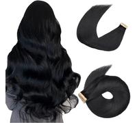 HotLulana Extensiones adhesivas de pelo humano, color negro, 20 pulgadas/50 cm, 40 unidades, 100 g, cinta adhesiva invisible, 100% natural