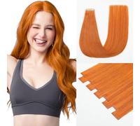 HotLulana Extensiones Adhesivas Pelo Humano Orange Real Remy Extensiones de Cabello Natural Adhesivas Coloured Soft Liso Sin Costuras Tape Hair Extensions Skin Weft Hair Extension 10pcs 25g 20Pulgada.