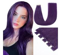 HotLulana Extensiones Adhesivas Pelo Humano Purple Real Remy Extensiones de Cabello Natural Adhesivas Coloured Soft Liso Sin Costuras Tape Hair Extensions Skin Weft Hair Extension 10pcs 25g 20Pulgada.