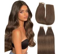 HotLulana Extensiones Adhesivas Pelo Natural Marrón Chocolate(#4) 20pcs 45cm 40g 18pulgadas Invisible Extensiones Pelo Natural Skin Weft Remy Extensiones de Cabello Natural Extensiones Adhesivas.