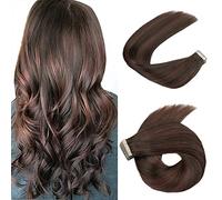 HotLulana Extensiones Adhesivas Pelo Natural Negro Marrón Chocolate Con Marrón Rojizo Oscuro (#4/4/33) 20pcs 50cm 50g 20pulgadas Invisible Skin Weft Human Hair