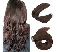 HotLulana Extensiones Adhesivas Pelo Natural Negro Marrón Chocolate Con Marrón Rojizo Oscuro (#4/4/33) 40pcs 60cm 100g 24 Pulgadas Invisible Skin Weft Human Hair