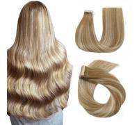 HotLulana Extensiones Adhesivas Pelo Natural Negro Natural Castaño Claro Con Rubio Dorado(#10/10/22)40pcs 45cm 80g 18pulgadas Invisible Skin Weft Extensiones de Cabello Natural Extensiones Adhesivas