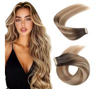 HotLulana Extensiones Adhesivas Pelo Natural Negro Natural Marrón Oscuro a Castaño y Rubio Sucio Resaltado(2/6/18K#) 40pcs 35cm 80g 14pulgadas Invisible Skin Weft Extensiones Pelo Natural.