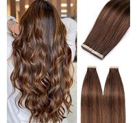 HotLulana Extensiones Adhesivas Pelo Natural Negro Natural Marrón Oscuro Mezcla de Castaño(#2/2/6) 20pcs 35cm 40g 14pulgadas Invisible Extensiones Pelo Natural Skin Weft Remy Extensiones Tape.