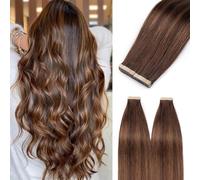 HotLulana Extensiones Adhesivas Pelo Natural Negro Natural Marrón Oscuro Mezcla de Castaño(#2/2/6) 20pcs 50cm 50g 20pulgadas Invisible Extensiones Pelo Natural Skin Weft Remy Extensiones Tape.
