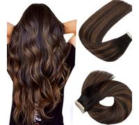HotLulana Extensiones Adhesivas Pelo Natural Negro Natural Mezclado Con Marrón Castaño(#1B/1B/6) 20pcs 35cm 40g 14pulgadas Invisible Extensiones Pelo Natural Skin Weft Remy Extensiones Tape.