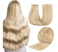 HotLulana Extensiones Adhesivas Pelo Natural Negro Natural Rubio ceniza con rubio blanquecino(#P18/613) 20pcs 40cm 40g 16pulgadas Invisible Skin Weft Extensiones Pelo Natural.