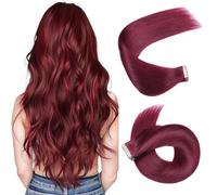 HotLulana Extensiones Adhesivas Pelo Rojo Oscuro(99Ja#) 10pcs 50cm 25g 20pulgadas Invisible Extensiones de Cabello Skin Weft
