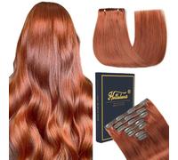 HotLulana Extensiones de Clip de Pelo Natural 7pcs 60cm 120g Jengibre Natural Invisible Extensiones de Clip in Hair Extensions （24 Pulgada,350#）