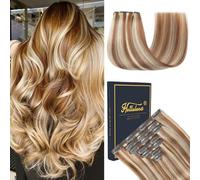HotLulana Extensiones de Clip de Pelo Natural 7pcs 60cm 120g Rubio Mixto con Castaño Claro Natural Invisible Extensiones de Clip in Hair Extensions （24 Pulgada,P6/613#）