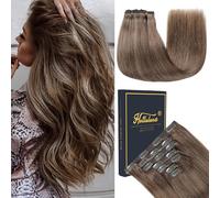 HotLulana Extensiones de Clip de Pelo Natural 7pcs 60cm 120g Rubio Mixto con Castaño Natural Invisible Extensiones de Clip in Hair Extensions （24 Pulgada,M2/6/613#）