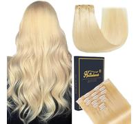HotLulana Extensiones de Clip de Pelo Natural 7pcs 60cm 120g Rubio Natural Invisible Extensiones de Clip in Hair Extensions （24 Pulgada,613#）