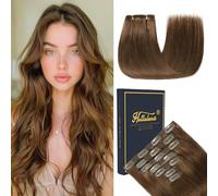 HotLulana Pelo Extensión Natural 7pc 40cm Marrón Chocolate Cabello Humano 16 Pulgadas 80g