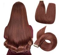 Hotlulana Tape Adhesivo Extensiones De Pelo 14Pulgada Tape Hair Extensions 35cm 100% Rojizo Oscuro Remy Extensiones Adhesivas Pelo Natural Tape Pelo 20pcs 40g Extension Adhesivas De Cabello.