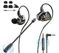 HOTOIQ Auriculares para juegos con cable con micrófono, auriculares intrauditivos con aislamiento de ruido de graves profundos, 16 ohmios de baja impedancia de 3,5 mm con control de volumen, para PS5