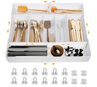 HOTOOLME Cubertero extensible para cajones 27-50cm ancho Cubertero cocina blanco Organizador de cubiertos con separador de cajones ajustable Cubertero de cocina para cajones, armario, cómoda