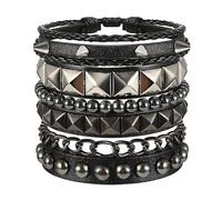 HotoPink Juego de 4 pulseras punk con remaches, pulsera de piel negra, brazalete gótico con remaches, ajustable, para hombre y mujer, Halloween, concierto, fiesta, cosplay