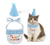 HotoPink Juego de gorro y bufanda de cumpleaños para perro pequeño y gato, color azul