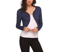 Hotouch Bolero Mujer Elegante Cárdigan Manga Larga Chaqueta con Hombros Corto Chaqueta Bolero Sólido Shrug Cárdigan Ligera Boleros Azul M