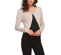 Hotouch Bolero Mujer Manga Larga Chaqueta Cárdigan Corto Suéter Elegante con Frente Abierto Bolero Sólido Shrug Cárdigan Chaqueta Bolero Beige S