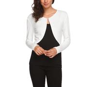 Hotouch Bolero Mujer Manga Larga Chaqueta Cárdigan Corto Suéter Elegante con Frente Abierto Bolero Sólido Shrug Cárdigan Chaqueta Bolero Blanco S